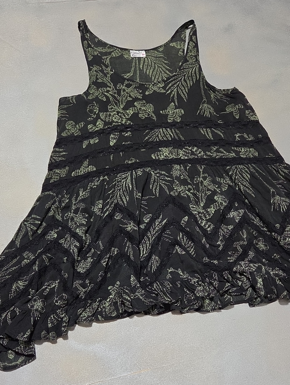 Free People Black Mini Dress with Sage Floral Print